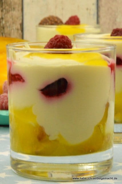 Mango Himbeer Vanille Creme Dessert im Glas - Habe ich selbstgemacht