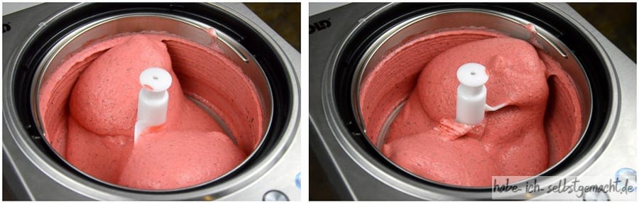Test Unold Eismaschine Profi - Erdbeereismasse beginnt zu gefrieren