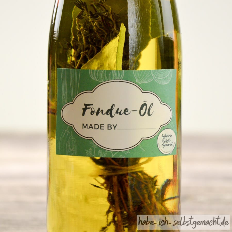 Fondue Öl mit individuellem Etikett